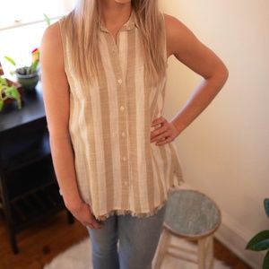 Collared Striped Sleeveless Top